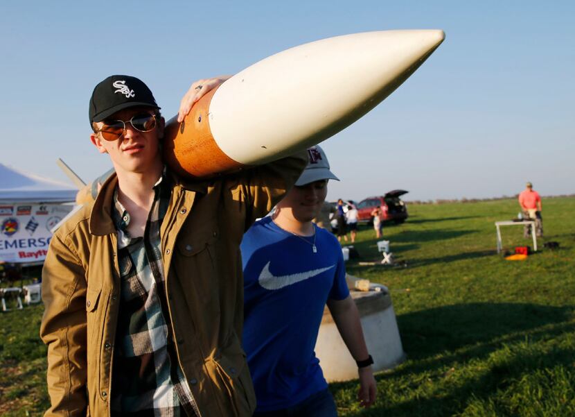 Kyle Myscich, 16, and Alex Lehocky, 18, of the McKinney High School Flying Lions Rocketry...