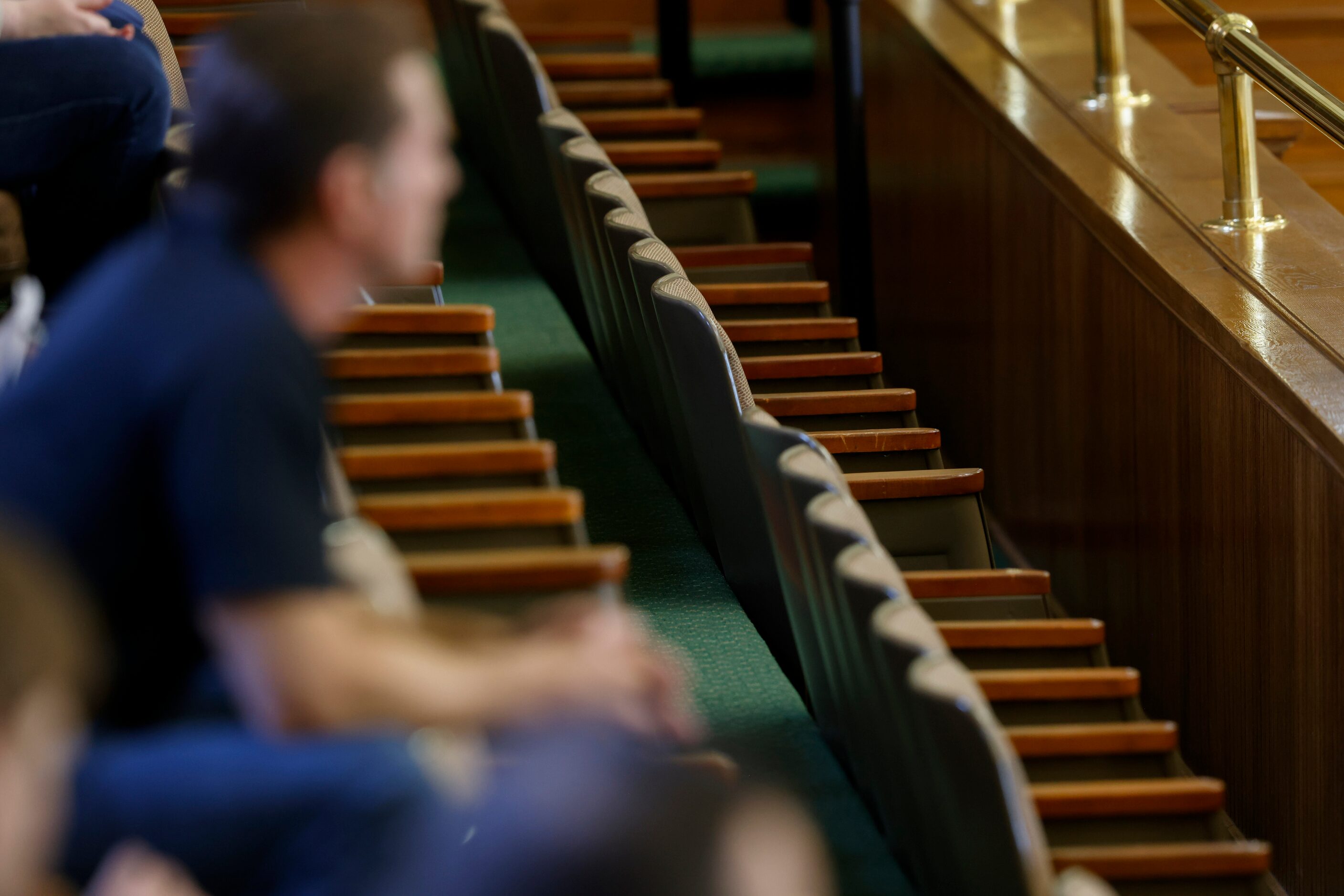 Empty seats in the gallery during the third day of Paxton’s impeachment trial in the Senate...