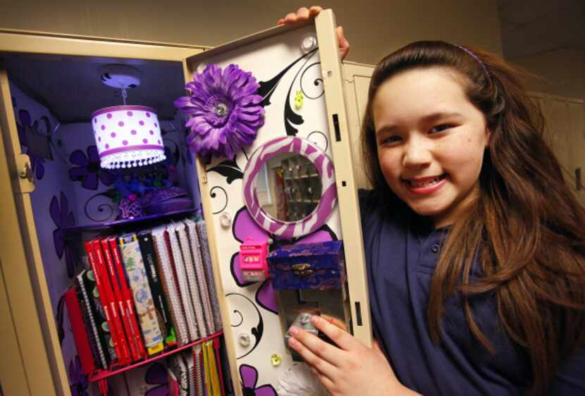 Sierra Leong, a sixth-grader at restonwood Christian Academy in Plano, has a locker that...