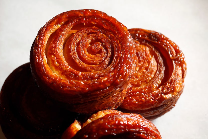 Kouign-amann made at Bisous Bisous Patisserie in Dallas 