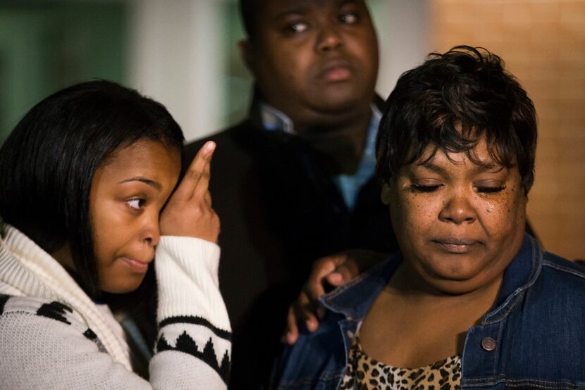 Jacqueline Craig (right) attends a press conference with her 15-year old daughter (left) and...