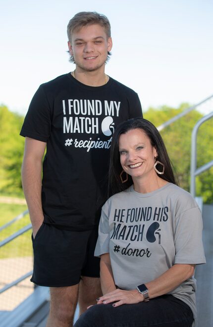 Gavin Lynch, 18, and Lori Owen pose for a photo at the Royse City High School baseball...