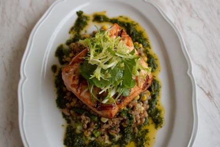 Goodwins' menu is a greatest-hits American list. Here's the grilled salmon with roasted...