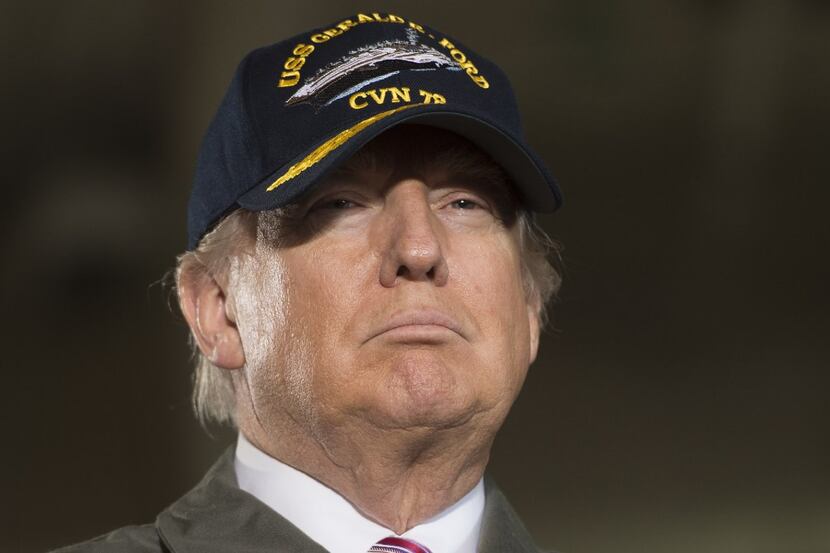 President Donald Trump  aboard the the USS Gerald R. Ford aircraft carrier in Newport News,...