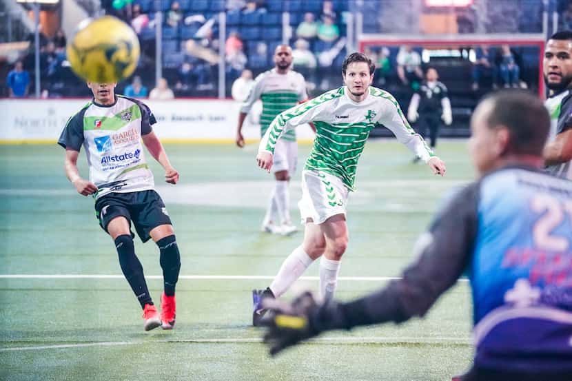 Dallas Sidekicks forward Cameron Brown watches his shot bound for glory against the El Paso...