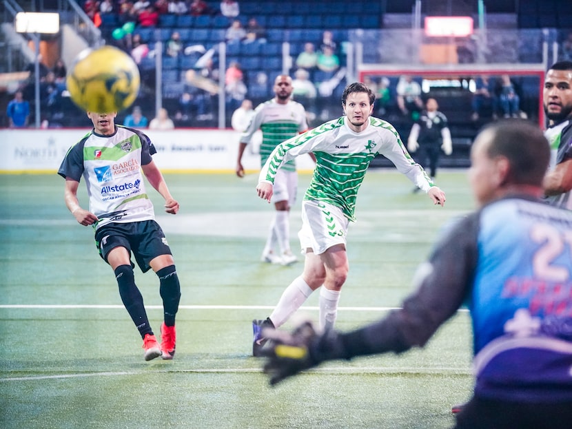 Dallas Sidekicks forward Cameron Brown watches his shot bound for glory against the El Paso...