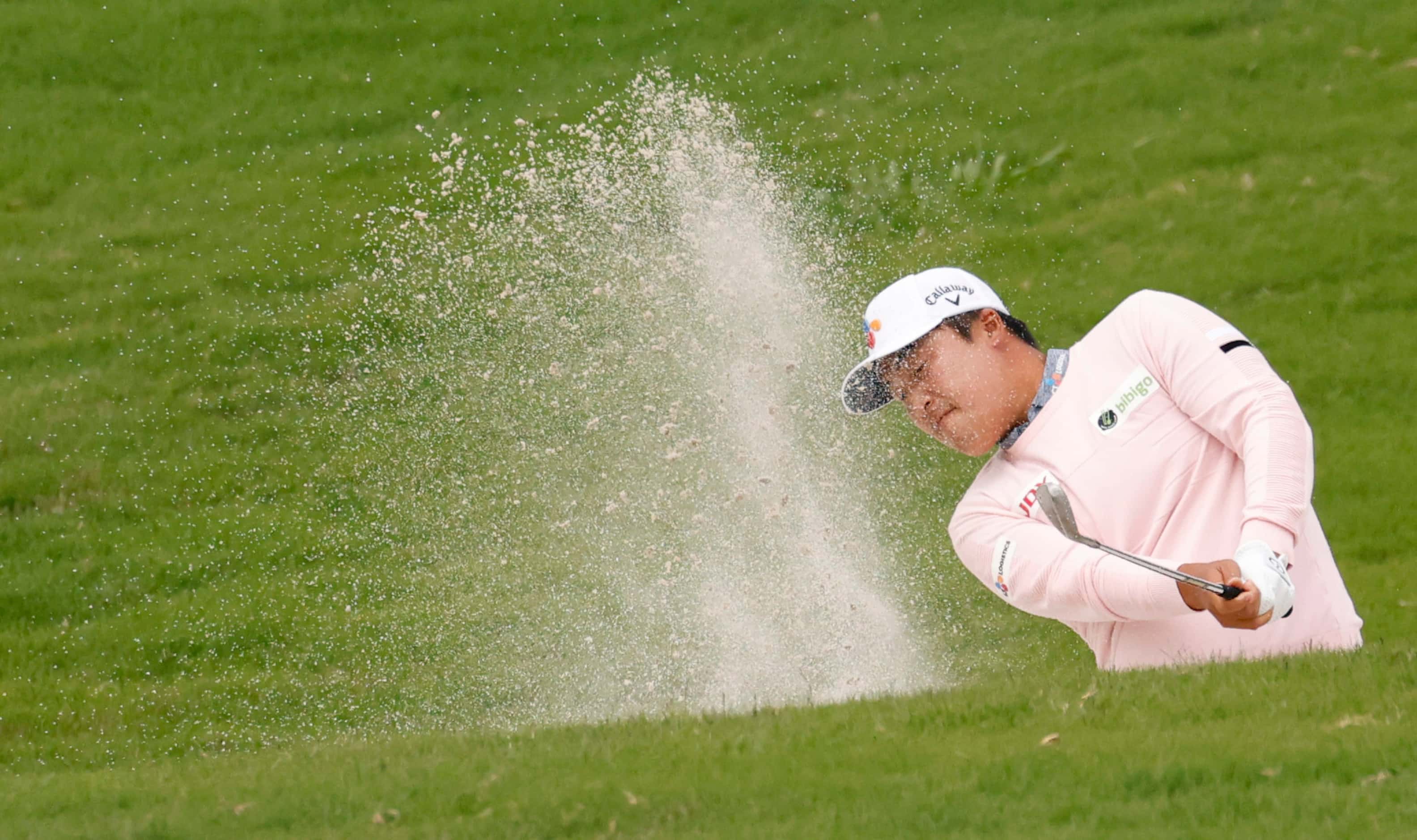 Kyoung-Hoon Lee hits from a bunker on the 6th hole during round 2 of the AT&T Byron Nelson ...