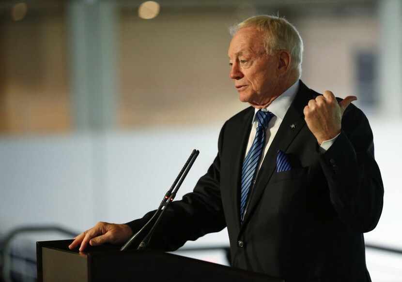 Dallas Cowboys owner and general manager Jerry Jones speaks during a press conference at...