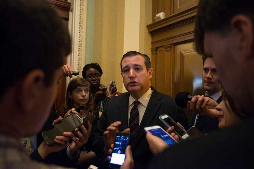 Sen. Ted Cruz spoke to reporters after a policy luncheon Tuesday on Capitol Hill. (Gabriella...
