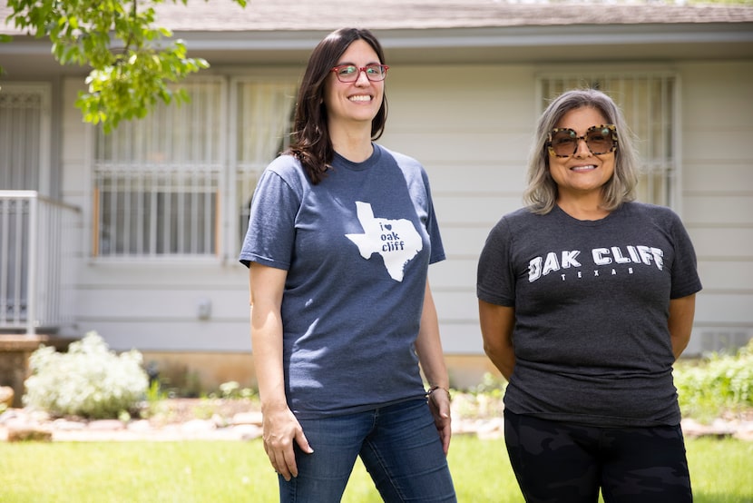 Christine Hopkins (left) and Yolanda Alameda outside of Alameda's Oak Cliff home. Alameda, a...