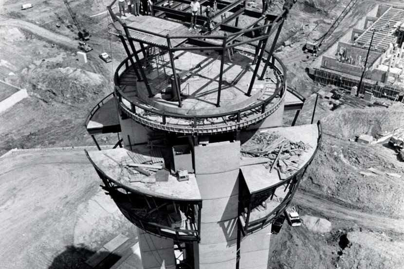Construction on DFW Airport's air traffic control tower before the airport opened in the 1970s.