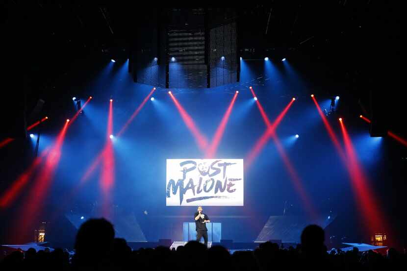 FILE - Post Malone performs at American Airlines Center during Justin Bieber's Purpose World...