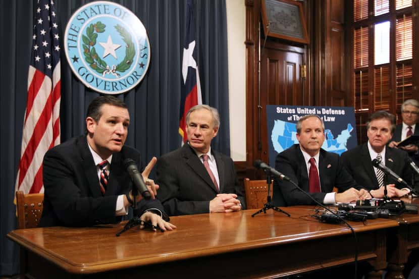  From left: U.S. Sen. Ted Cruz, Gov. Greg Abbott, Attorney General Ken Paxton and Lt. Gov....