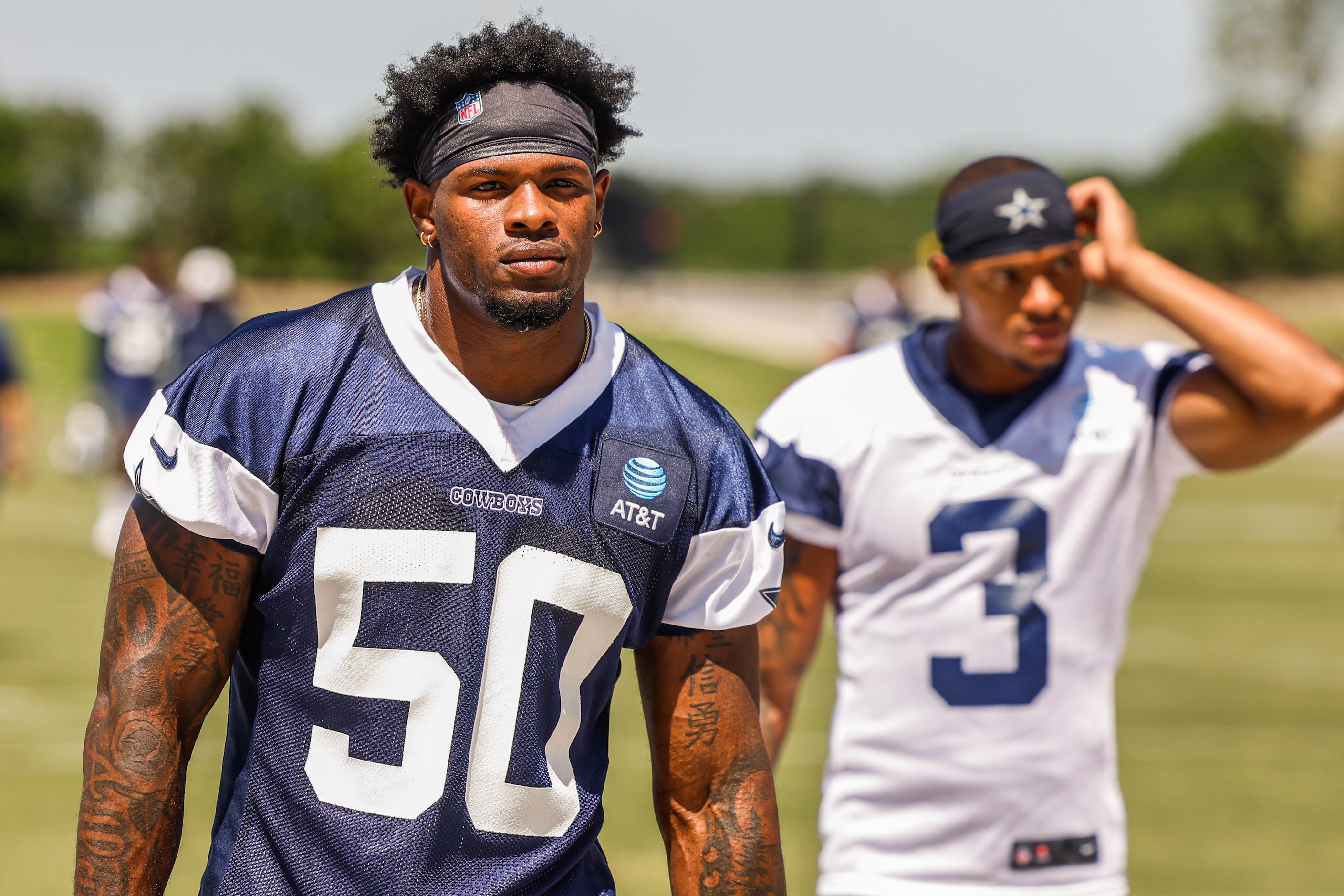 Dallas Cowboys linebacker (50) Devin Harper as he leaves the field after a Cowboys rookie...