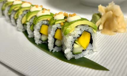 The avocado crunch roll at Crown Block in Dallas is filled with mango, avocado and cucumber....