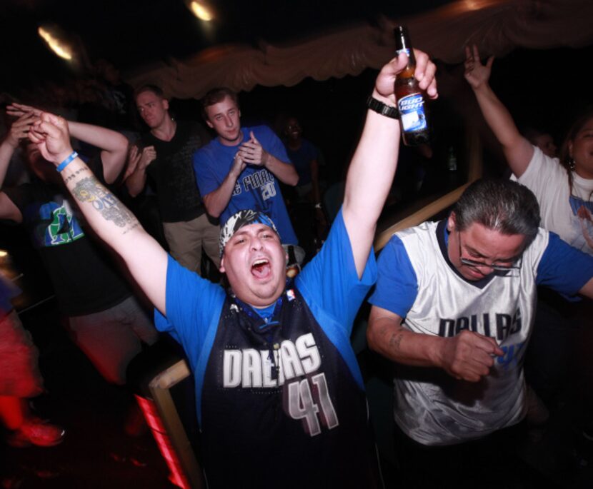 Kevin Perez celebrates the Mavericks game at Granada Theater in Dallas, TX, on June 12, 2011.