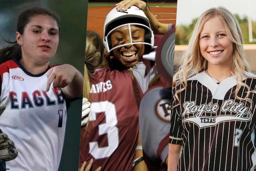 From left to right: Allen's Alexis Telford, Red Oak's Brianna Evans and Royse City's Cassidi...