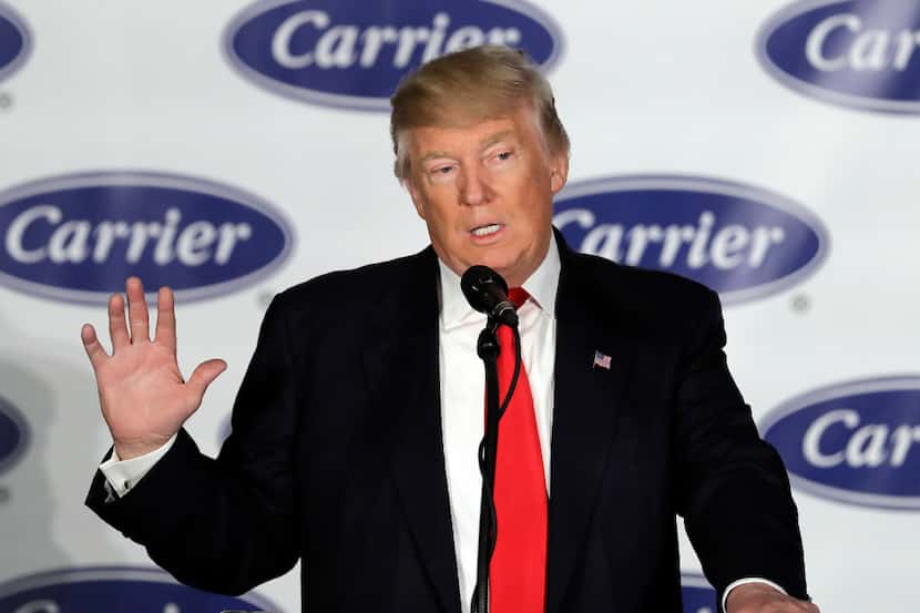 President-elect Donald Trump speaks at the Carrier Corp. factory in Indianapolis. The $7...