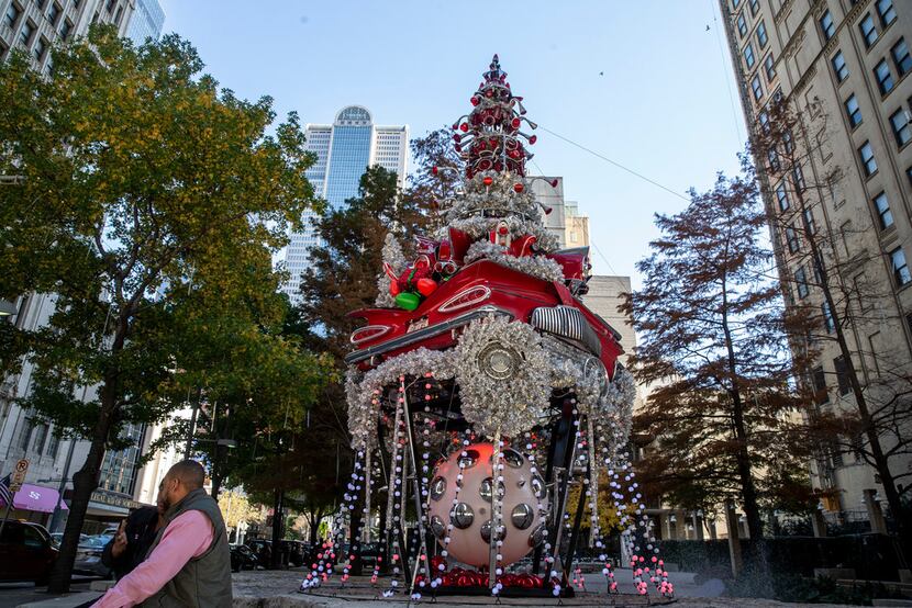 The car Christmas three at Pegasus Plaza in Dallas. The tree was originally commissioned by...