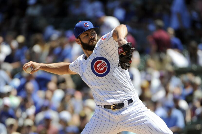 CHICAGO, IL - JUNE 17: Jake Arrieta #49 of the Chicago Cubs pitches against the Pittsburgh...