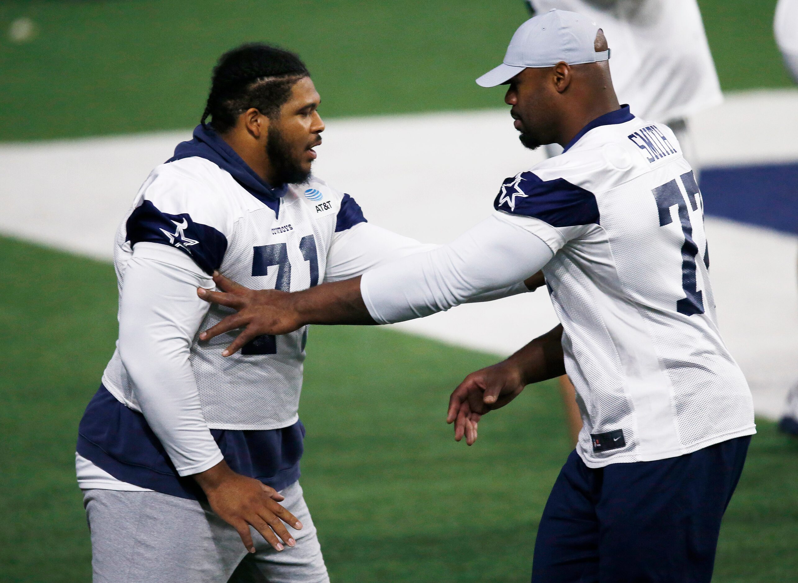 Dallas Cowboys offensive tackle La'el Collins (71) and Dallas Cowboys offensive tackle Tyron...