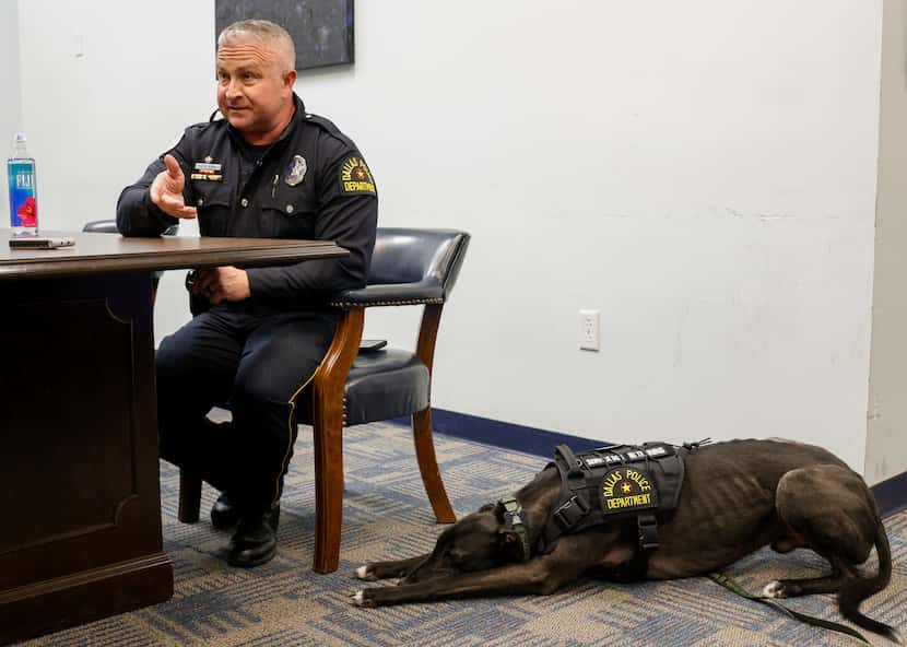 Officer Joe King, a member of the Dallas Police Department's Wellness Unit, speaks with The...