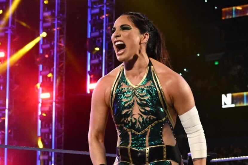 WWE superstar Raquel Rodriguez enters the ring during an episode of Friday Night SmackDown.