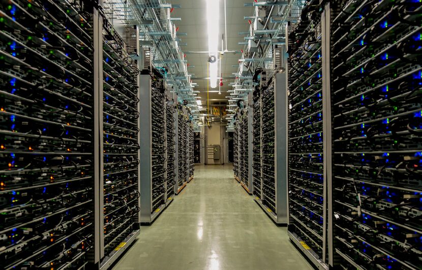 In a photo from Google, a Google data center in Oklahoma. For decades, dominance in the...