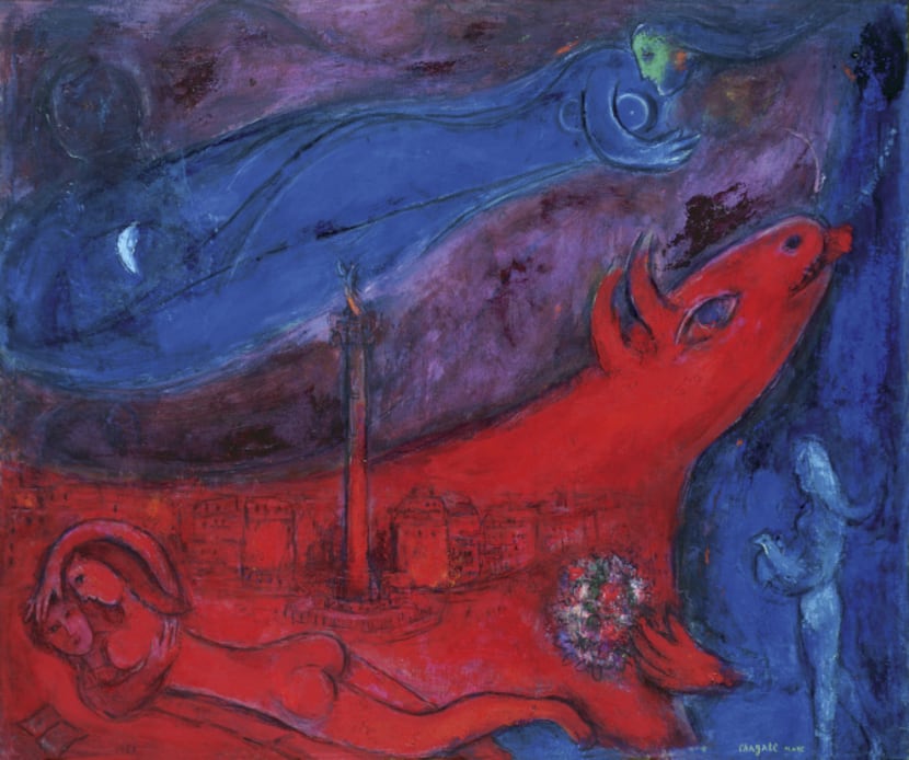La Bastille, 1953, oil and colored ink on canvas by Marc Chagall is part of the "Chagall:...