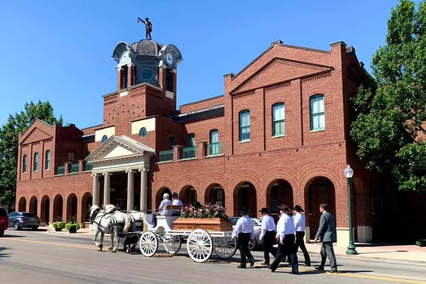 A horse-drawn hearse procession led to a reception featuring Gayle Hall's favorite Grapevine...