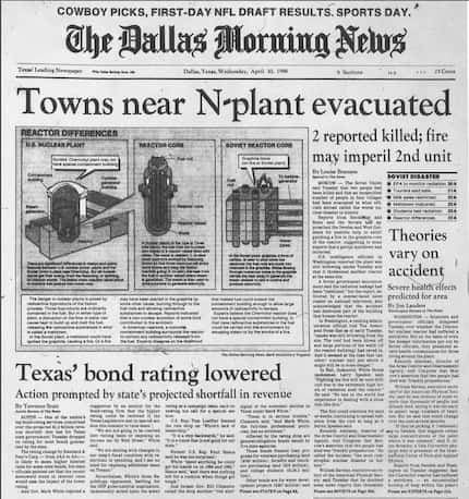 The Dallas Morning News front page as it appeared April 30, 1986.