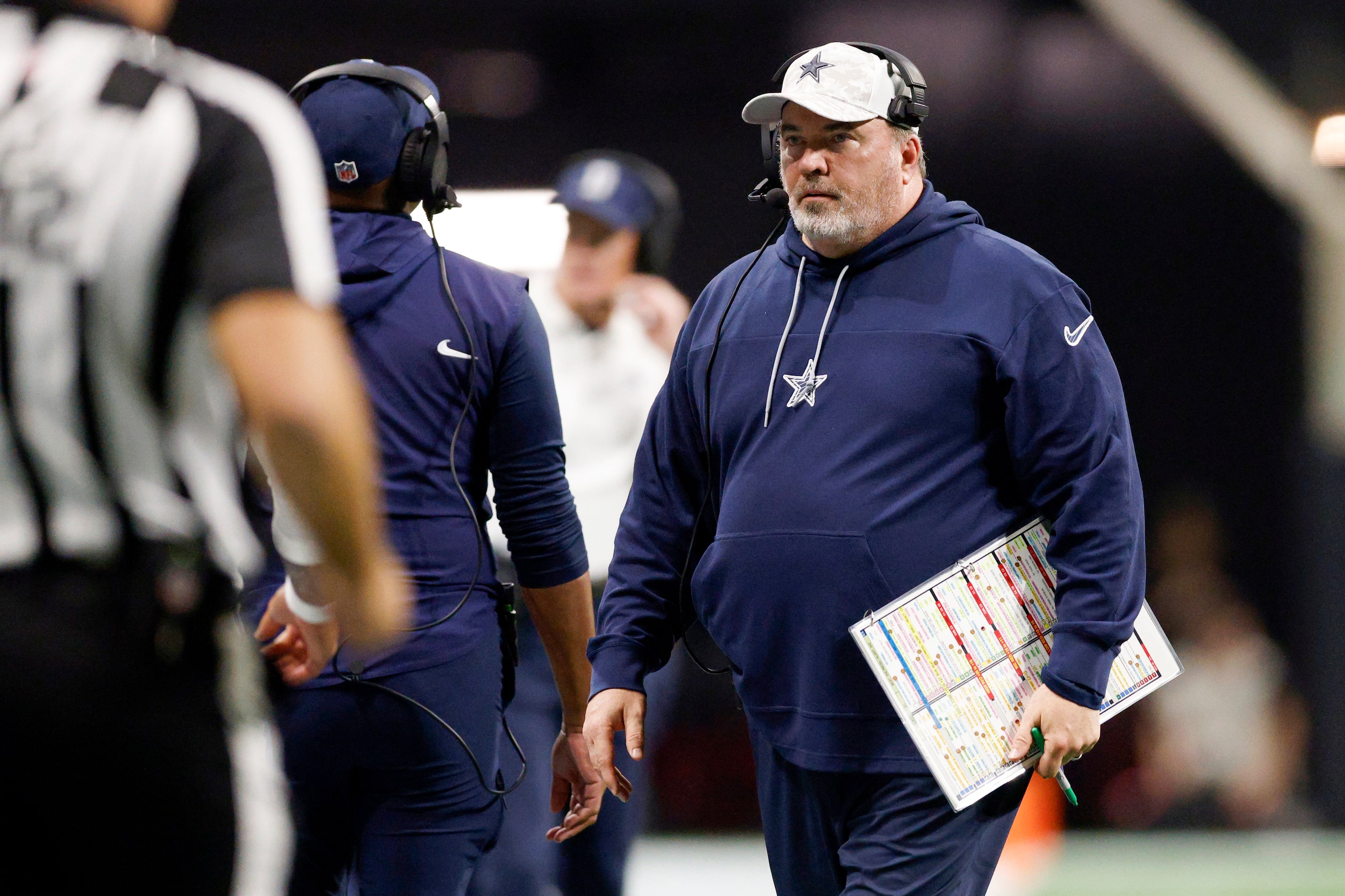 Dallas Cowboys head coach Mike McCarthy walks the sideline during the first half against the...