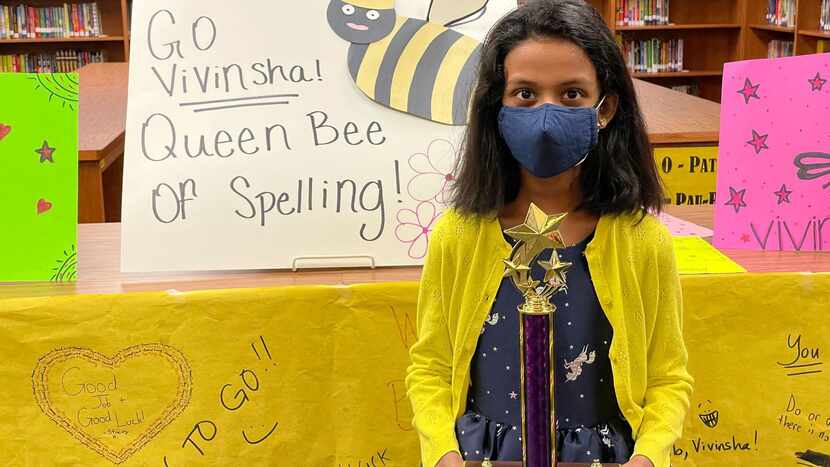 Vivinsha Veduru, 10, is one of two North Texas finalists headed to the Scripps National Bee...
