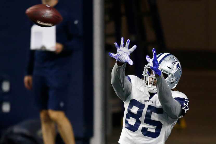 Dallas Cowboys wide receiver Noah Brown (85) looks to make a catch in the end zone in...