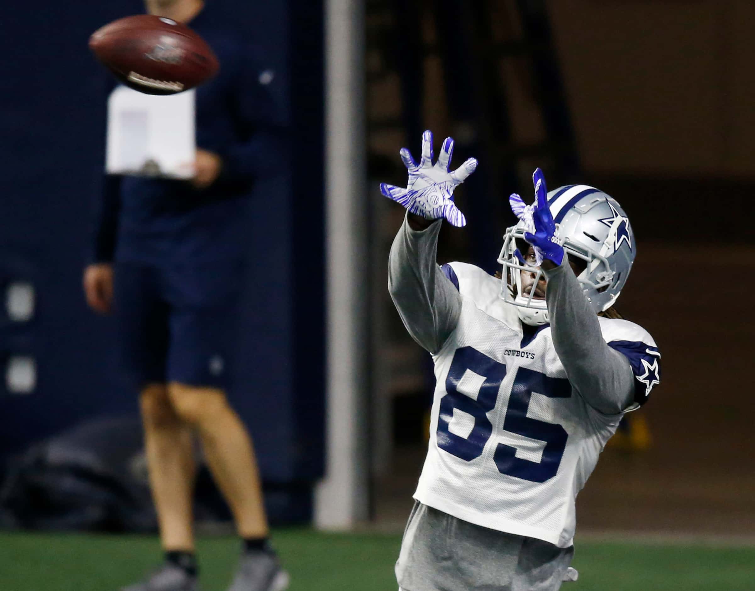 Dallas Cowboys wide receiver Noah Brown (85) looks to make a catch in the end zone in...
