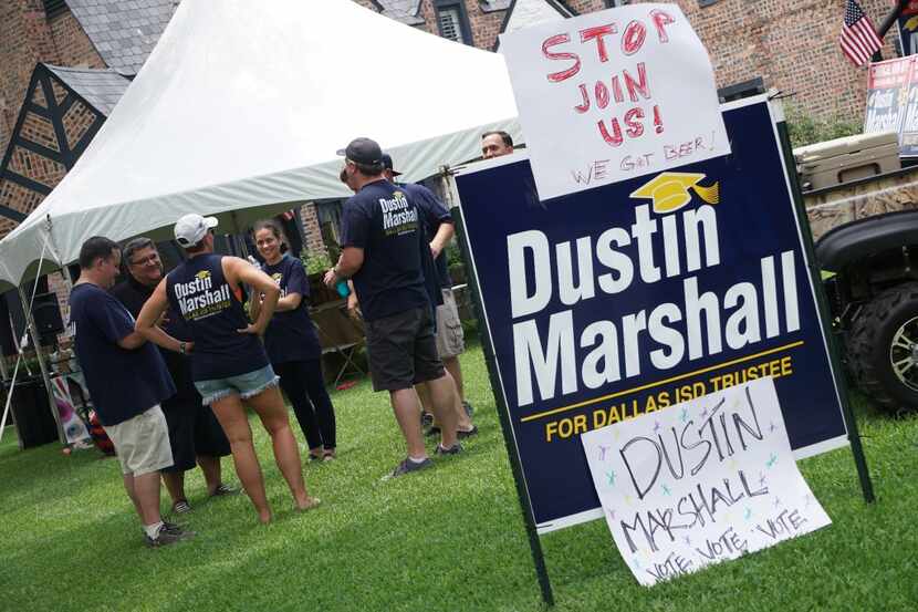 Dallas ISD Trustee candidate Dustin Marshall spends time with supporters in Lakewood on...