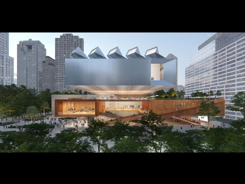 View from Klyde Warren Park of Diller Scofidio + Renfro expansion proposal for the DMA....