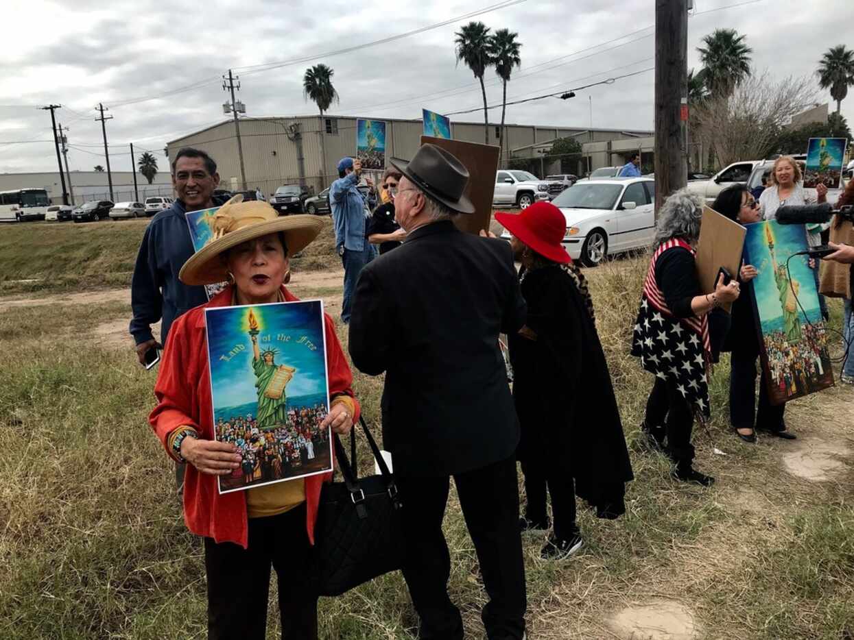 Rosa Rosales of San Antonio drove to the Rio Grande Valley to protest President Donald Trump...