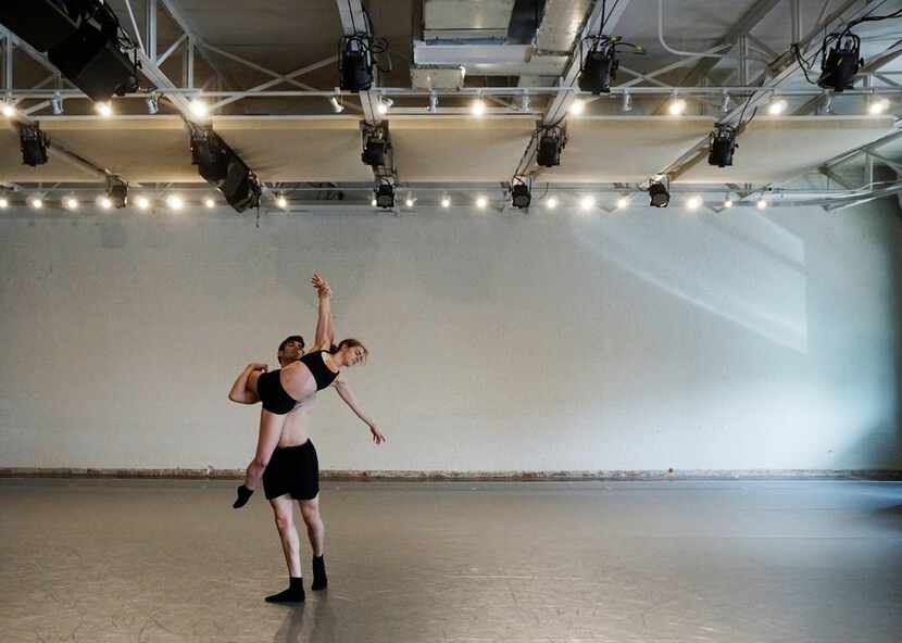 Bruce Wood Dance's Seth York and Lauren Hibbard rehearse choreographer Garrett Smith's...