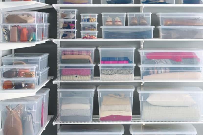 
Clear storage bins from the Container Store can help cut down clutter and help you see...