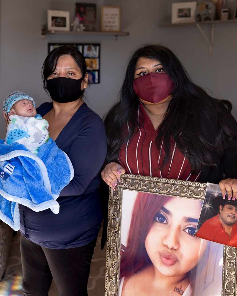 Lucy Palacios holds photos of her sister, Nely, and father, Miguel, both of whom died in the...