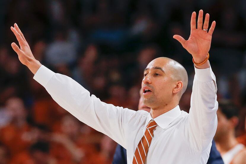 Texas Longhorns head coach Shaka Smart works the sideline during the second half of a...