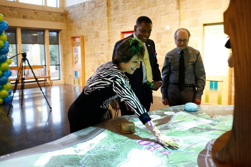 
Plano Mayor Pro Tem Lissa Smith (left), Mayor Harry LaRosiliere and Roger Parent, creator...