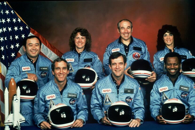 This photo shows the crew of the Space Shuttle Challenger mission 51L. All seven members of...