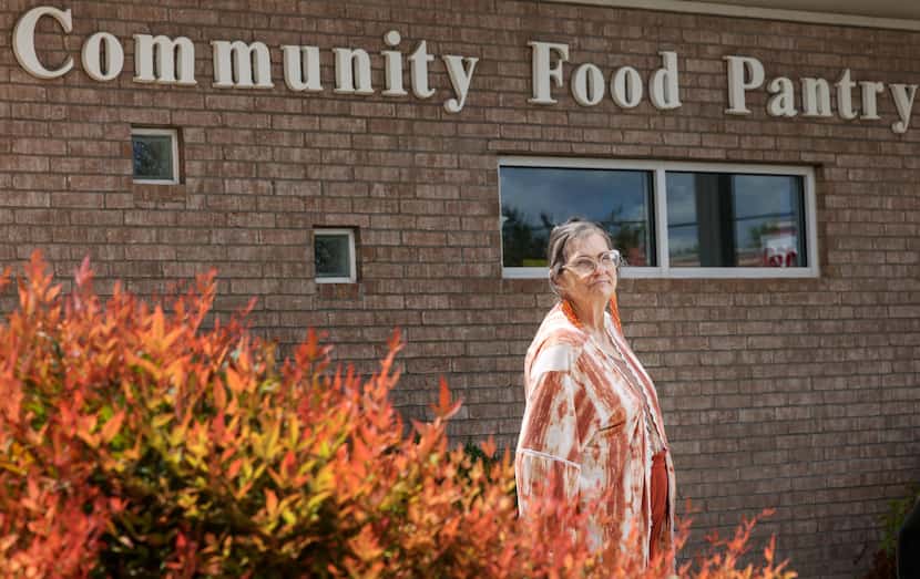 Dixie Perkins stood outside Community Food Pantry in McKinney, where Perkins picked up...