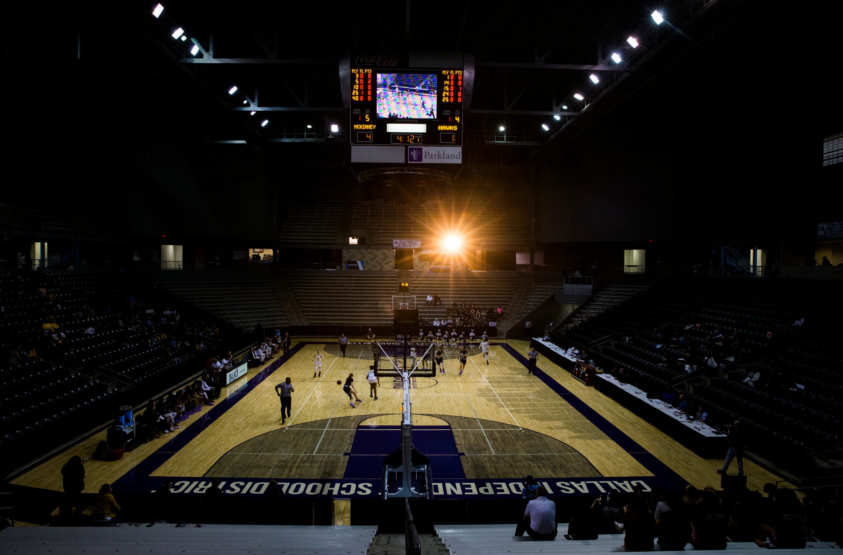 The sun peeks through a window as McKinney takes on Pflugerville Hendrickson in a UIL 6A...