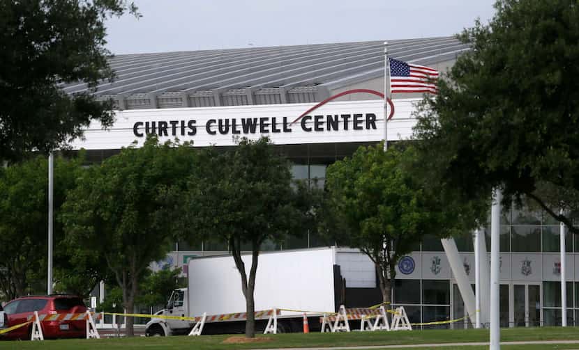 A delivery truck is parked in front of the Curtis Culwell Center parking lot Tuesday, May 5,...