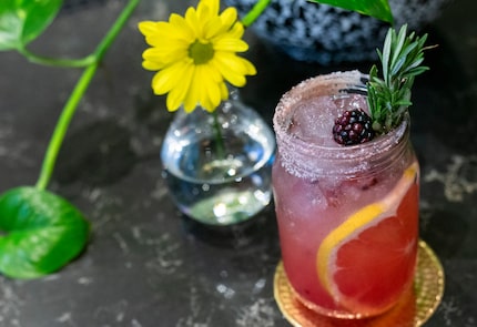 One of Flower Child's mocktails is the nonalcoholic rosemary-grapefruit soda.