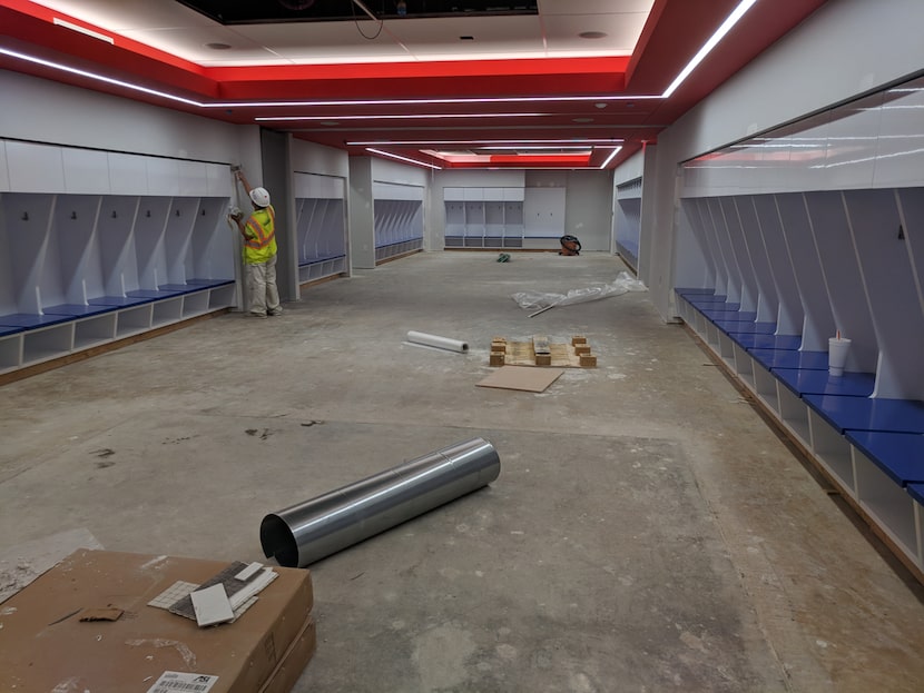 The FC Dallas locker room.  Which is big enough for college football events.