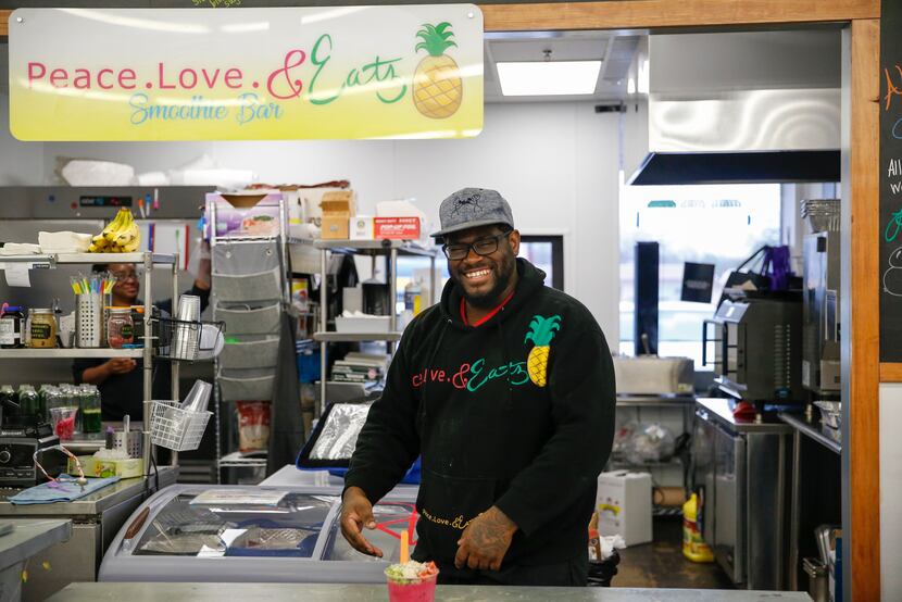 James McGee poses for a photograph at Peace Love Eatz in Grow DeSoto Marketplace on...